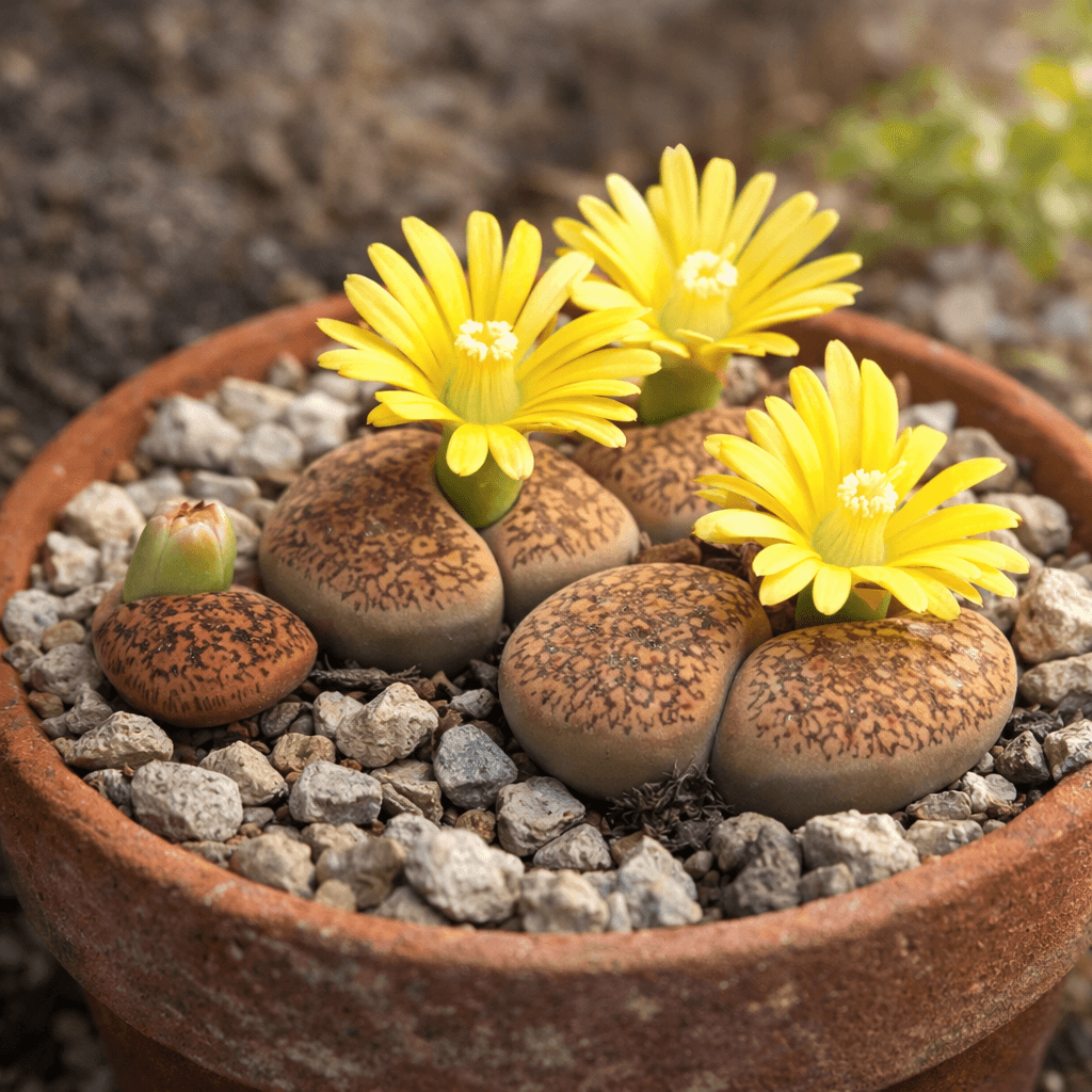 Lithops living stones with flowers